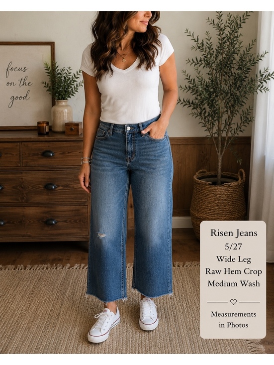 Denim - Risen Jeans Womens 5/27 Medium Wash Distressed Raw Hem Cropped Denim